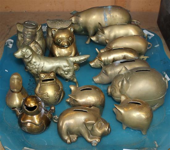 16 Brass animal money boxes